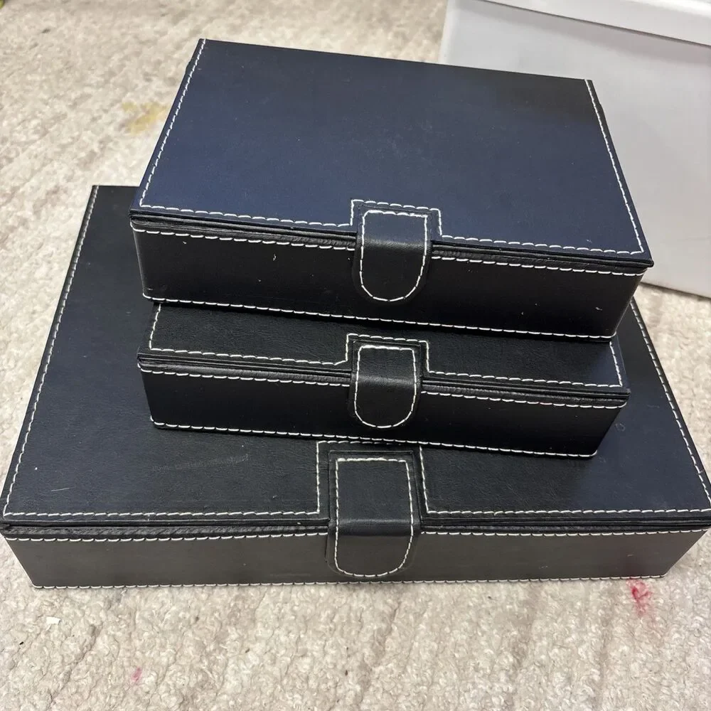 IKEA Set Of 3 Rissla Boxes JEWELRY TRAVEL STORAGE CASES TRINKET Black Magnet